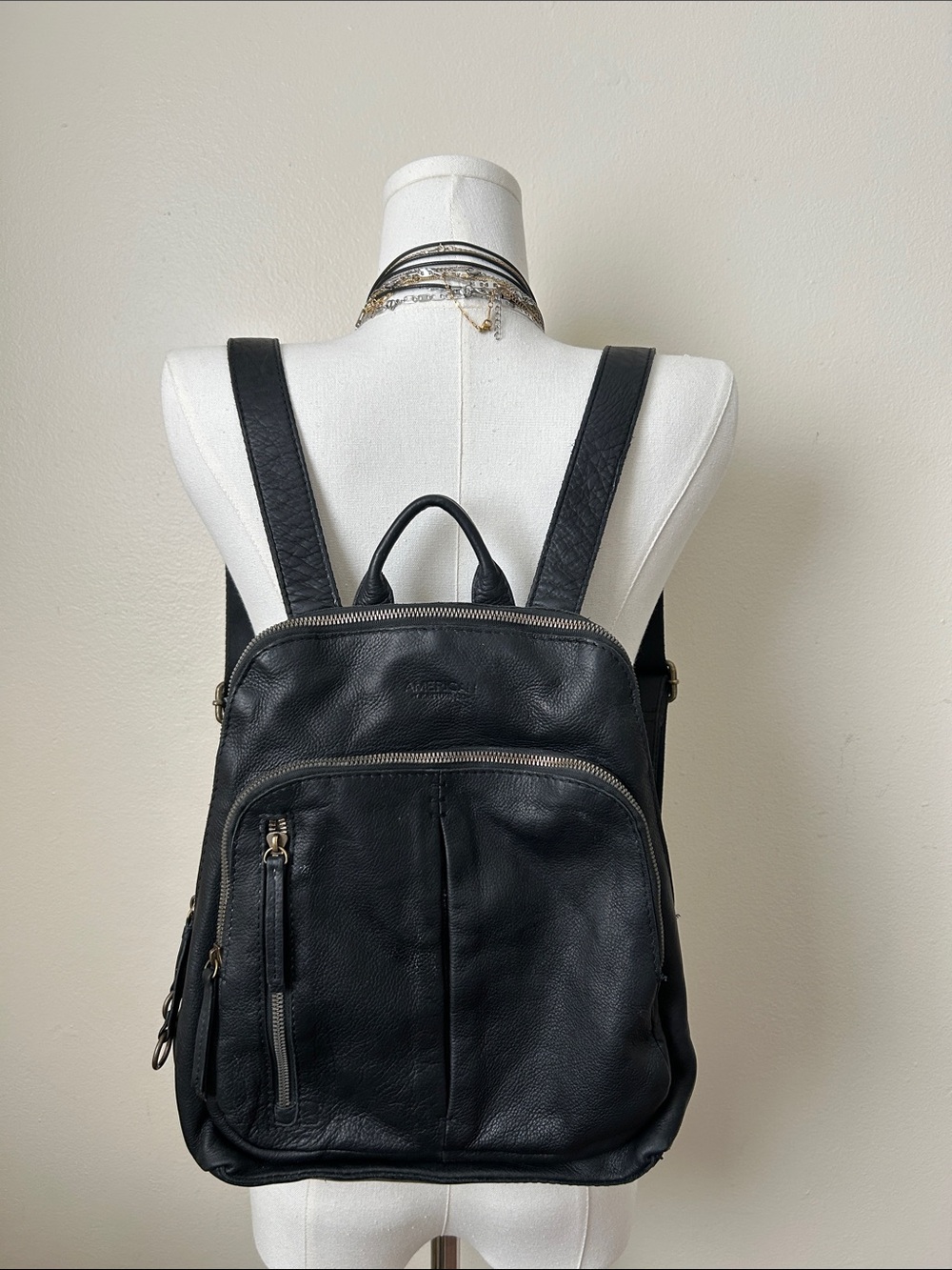 American Leather Co Black Leather Backpack - Classic Daypack
